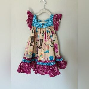 Eleanor Rose Girls Colorful Western-Themed Dress with Ruffle Sleeves